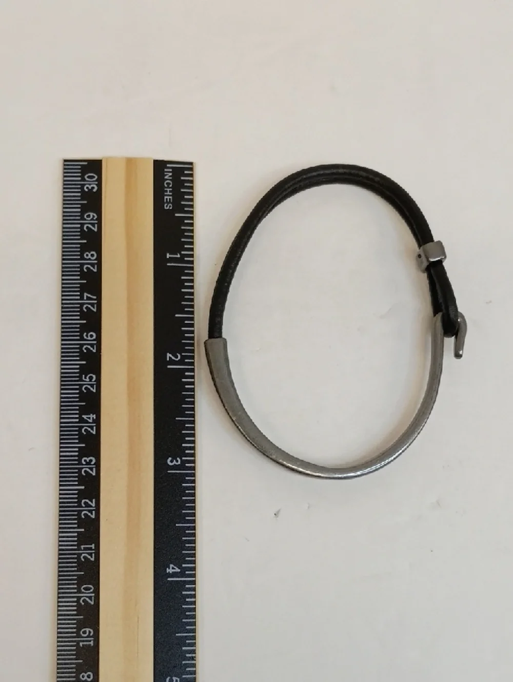 DKNY Black Leather Double Wrap Bracelet Gunmetal Bar Men’s Minimalist